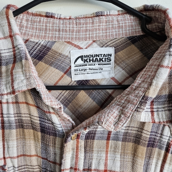 Mountain Khakis Shirt Mens 2XL Flannel Tan Plaid Relaxed Fit Organic Cotton - Picture 2 of 4